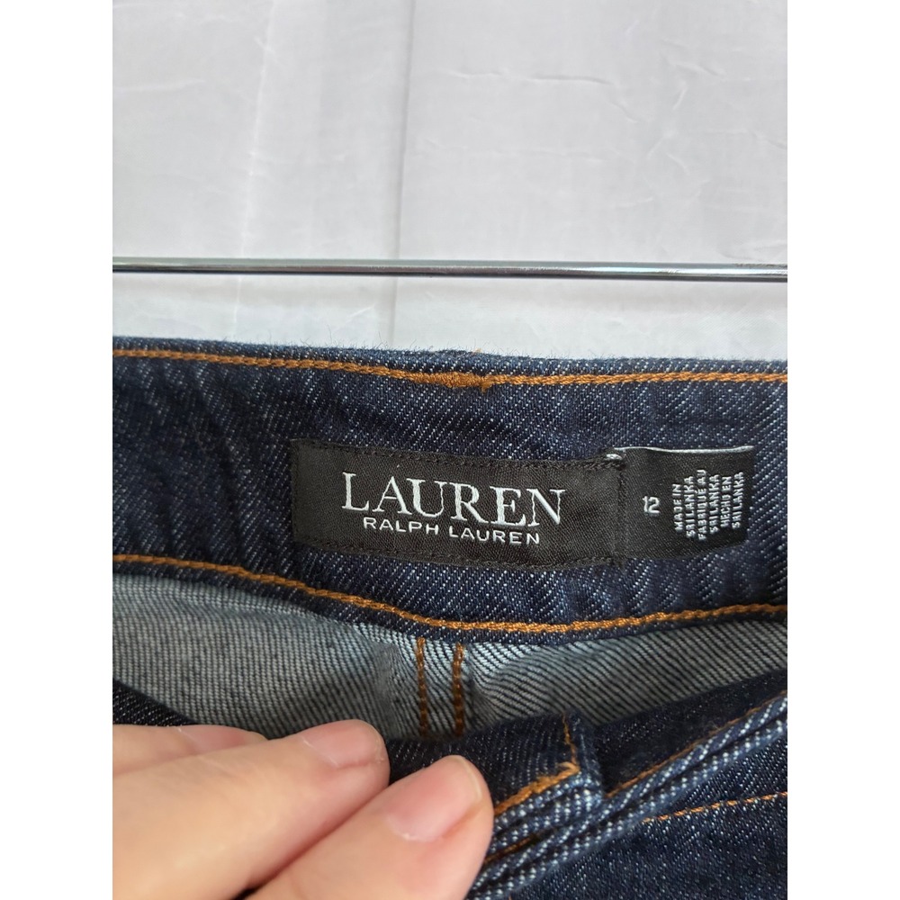 Lauren Ralph Lauren Dark Wash High Rise Button Fly Flare Jeans Navy Blue 12 - Picture 2 of 6